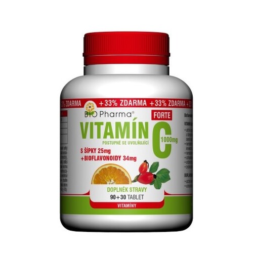 BIO Pharma vitamín C so šípkami 1000 mg forte 90 + 30 tabliet ZADARMO