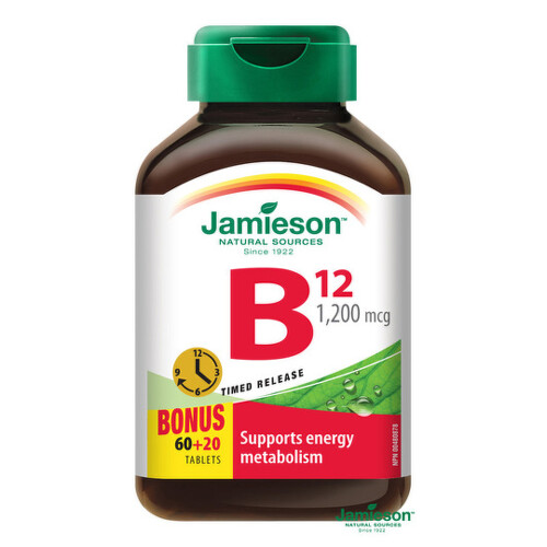 E-shop JAMIESON Vitamín B12 s postupným uvoľňovaním 60 + 20 tabliet ZADARMO