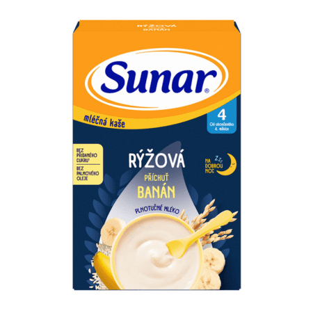 E-shop SUNAR Mliečna kaša ryžová na dobrú noc banán 4+ 210 g