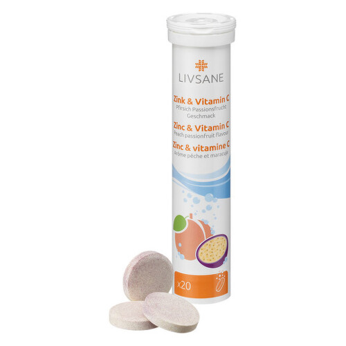 LIVSANE Zinok + Vitamín C šumivé tablety, príchuť broskyňa - mučenka 20 tbl kúpite na Benulekaren.sk
