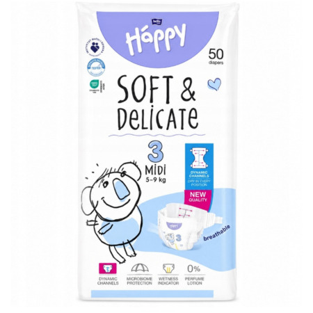 BELLA Happy soft&delicate 3 midi detské plienky 5-9 kg 50 ks