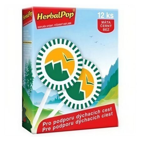 HerbalPop HerbalPop lízanka s obsahom bylín, príchuť mäta a čierna baza 12 ks