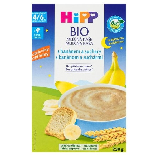 E-shop HIPP BIO Mliečna kaša dobrú noc s banánom a suchármi 250 g