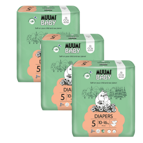 E-shop MUUMI Baby 5 maxi + 10-16 kg mesačné balenie eko plienok 132 ks