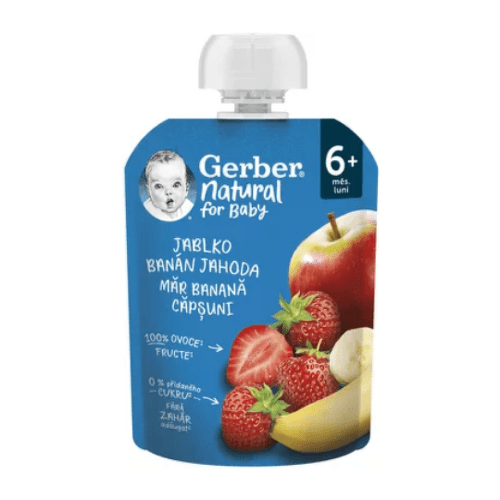 E-shop GERBER Natural kapsička jablko banán a jahoda ovocná desiata od ukonč. 6. mesiaca 90 g