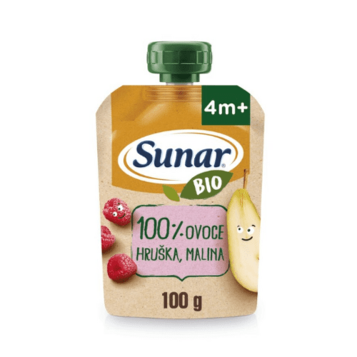 E-shop SUNAR Bio ovocná kapsička hruška malina 4m+ 100 g