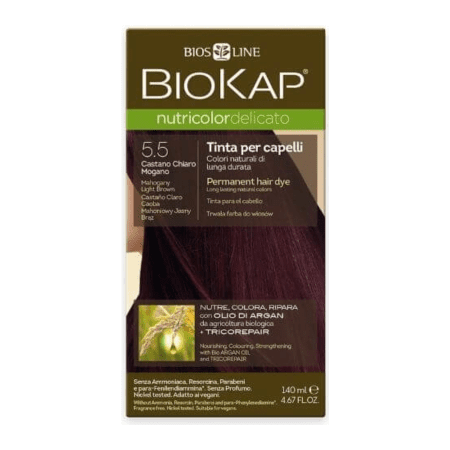 E-shop BIOKAP Nutricolor delicato farba na vlasy 5.50 hnedá – svetlý mahagón 140 ml