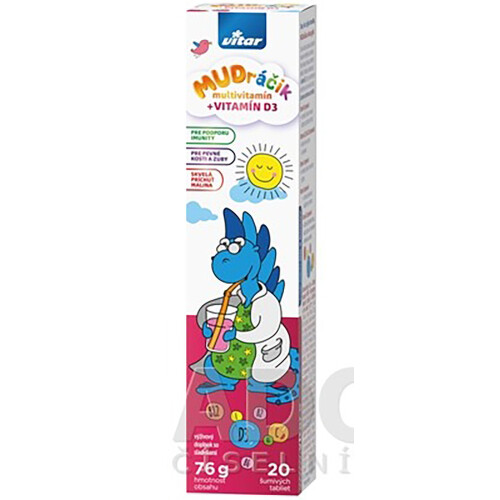 VITAR MUDráčik multivitamín + Vitamín D3 príchuť malina 20 šumivých tabliet kúpite na Benulekaren.sk