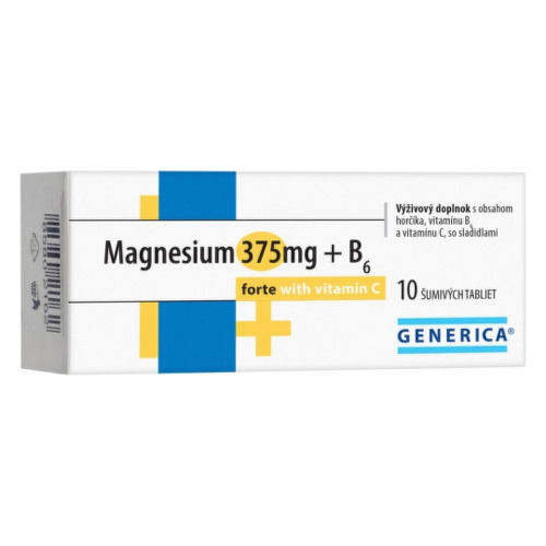 Generica Magnesium 375mg+B6 forte +vitamin C šumivé tablety šumivé tablety s vysokým obsahom horčíka 10 tbl kúpite na Benulekaren.sk