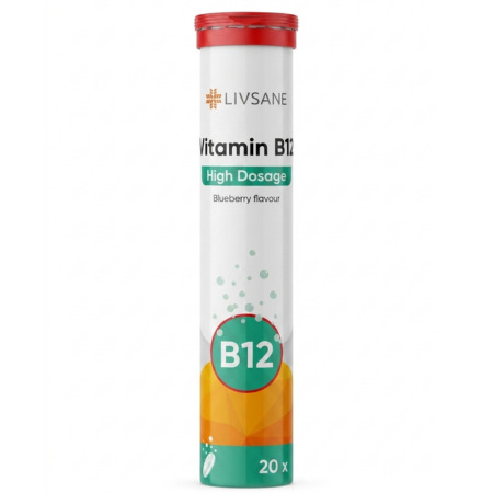 LIVSANE B12 Vysoká dávka s príchuťou čučoriedka 20 tabliet