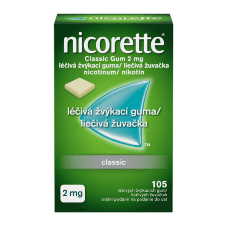 Nicorette Classic Gum 2 mg liečivá žuvacia guma pri odvykaní od fajčenia 105 ks kúpite na Benulekaren.sk