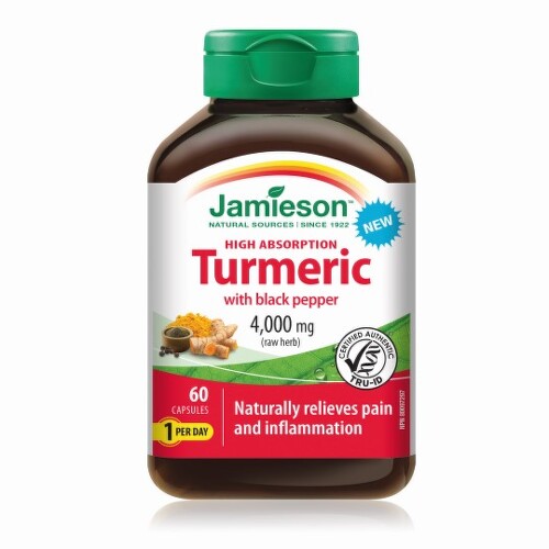 Jamieson Turmeric with black pepper 4,000 mg kapsuly na podporu spaľovania tukov 60 cps