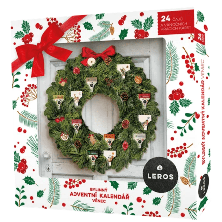 LEROS Bylinný adventný kalendár veniec 6 24 druhov čajov + darčeky 1 x 1 set