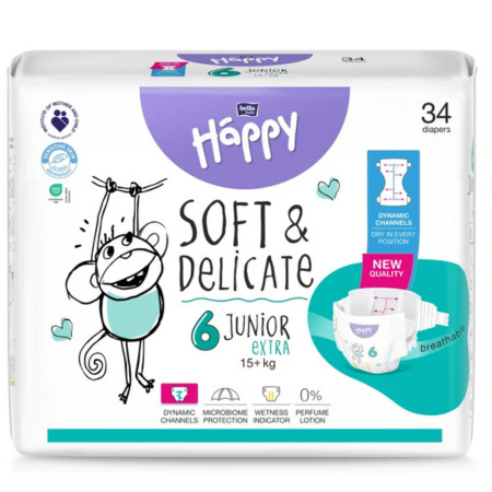 BELLA Happy soft&delicate 6 junior extra detské plienky od 16+ kg 1 x 34 ks