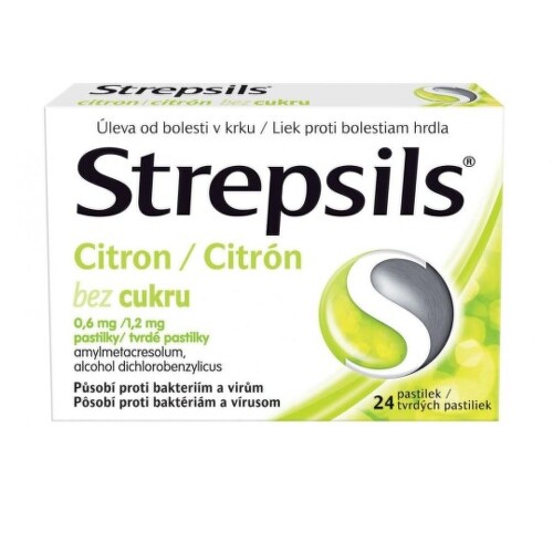 E-shop STREPSILS Citrón bez cukru 24 tvrdých pastiliek