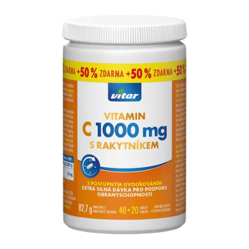 E-shop VITAR Vitamin C 1000 mg s rakytníkom s postupným uvoľňovaním 40+20 tabliet zdarma