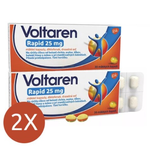 E-shop VOLTAREN Rapid 25 mg pre rýchlu uľavu od bolesti 20 kapsúl - balenie 2 ks