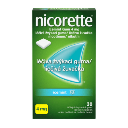 Nicorette Icemint Gum 4 mg liečivá žuvacia guma pri odvykaní od fajčenia 30 ks kúpite na Benulekaren.sk