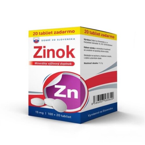 DOBRÉ ZO SLOVENSKA Zinok 15 mg 100 + 20 tabliet ZADARMO