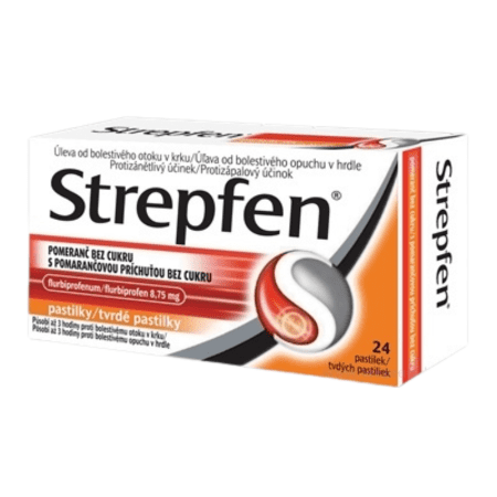 STREPFEN s pomarančovou príchuťou bez cukru 24 pastiliek kúpite na Benulekaren.sk