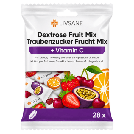 LIVSANE Hroznový cukor s vitamínom C mix príchutí 28 žuvacích tabliet