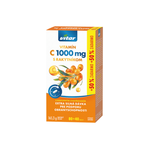 E-shop VITAR Vitamín C 1000 mg Ss rakytníkom s postupným uvoľňovaním 80+40 ks 50% ZADARMO