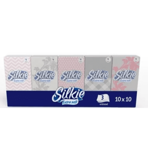 SILKIE Extra soft hygienické vreckovky 3-vrstvové papierové 10x10 100 ks