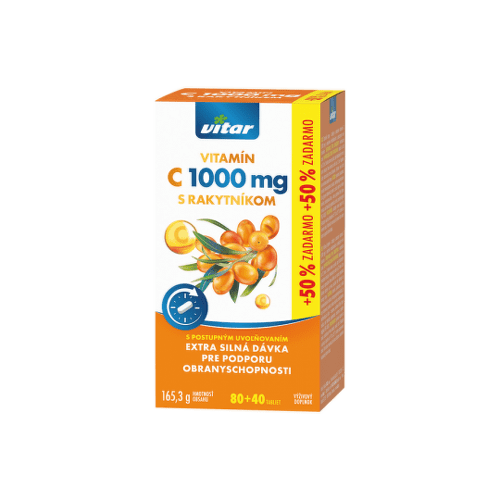 VITAR Vitamín C 1000 mg Ss rakytníkom s postupným uvoľňovaním 80+40 ks 50% ZADARMO