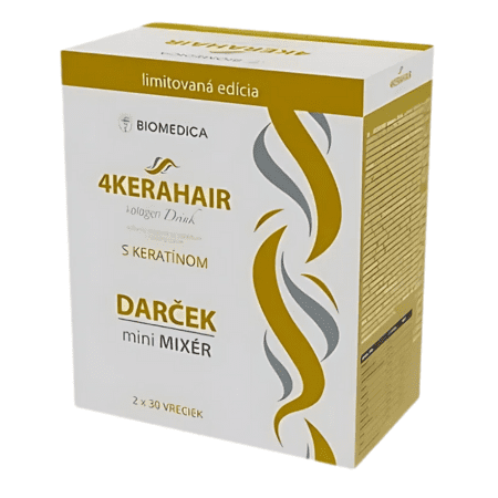 Biomedica 4KERAHAIR Kolagen drink s keratínom + Darček 60 vrecúšok s práškom na prípravu nápoja + mini mixér