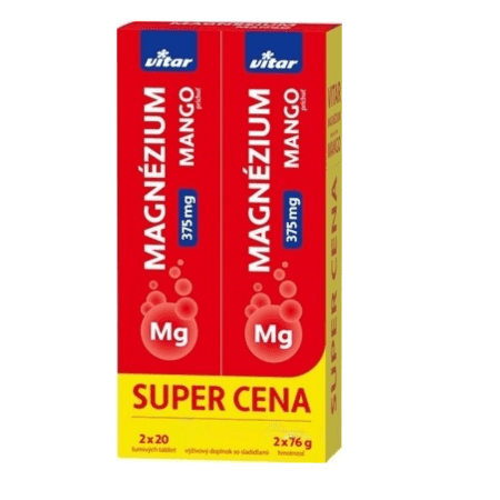 VITAR MAGNÉZIUM 375 mg DUOPACK s príchuťou manga 2x20ks 1set