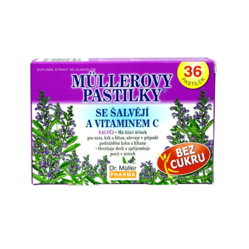 Dr. Müller Müllerovy pastilky® šalvia, vitamín C bez cukru zdravotnícky prostriedok pri chrípke a prechladnutí 36 ks kúpite na Benulekaren.sk