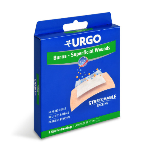 URGO Burns Na popáleniny lipidokoloidná náplasť sterilná 10 x 7 cm 4 ks kúpite na Benulekaren.sk