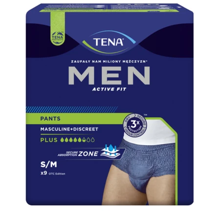 TENA Men pants plus blue S/M inkontinenčné spodné prádlo modré 9 kusov