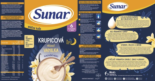 SUNAR Mliečna kaša krupicová na dobrú noc vanilka 6+ 210 g