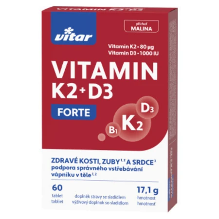 VITAR Vitamin K2 + D3 forte malina 60 tabliet