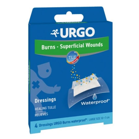 URGO Burns lipidokoloidná náplasť vodeodolná 10 x 7 cm 4 ks