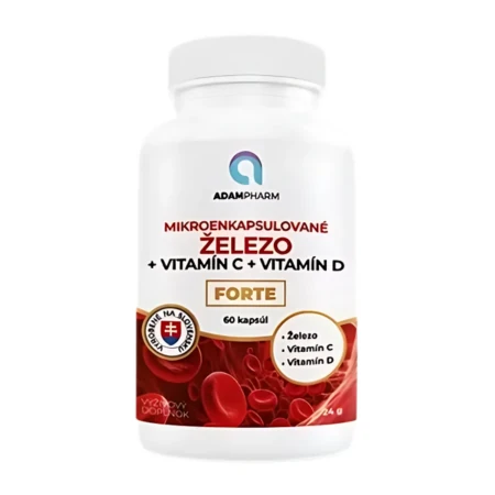 ADAMPHARM Železo + citamín C + vitamín D forte 60 kapsúl