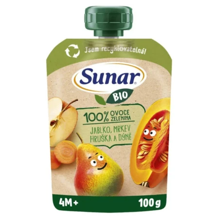 SUNAR Bio Jablko hruška mrkva tekvica kapsička od ukonč. 4. mesiaca 100 g