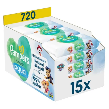 PAMPERS Harmonie aqua detské vlhčené obrúsky 15 ks