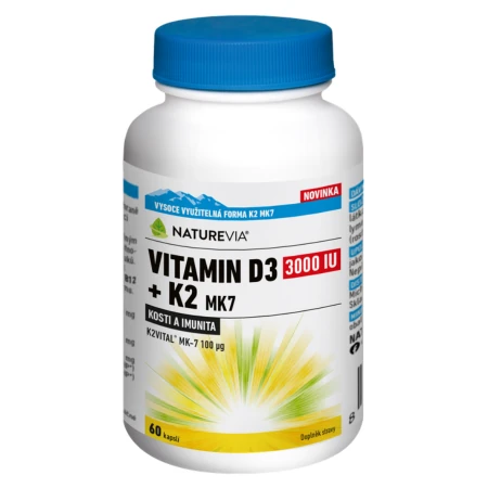 NATUREVIA Vitamín D3 3000 IU + K2 MK7 60 kapsúl