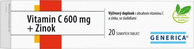 GENERICA Vitamín C 600 mg + zinok 20 šumivých tabliet