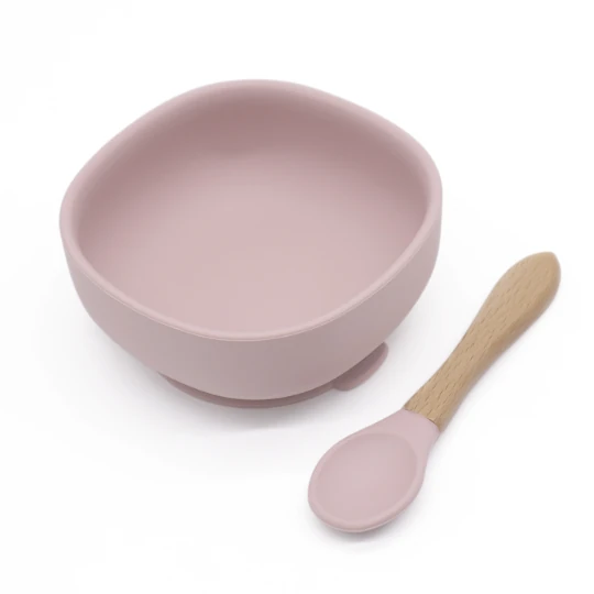 MARTONS Silikónová miska s prísavkou + lyžička rose pink set