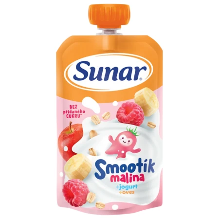 SUNAR Smootík detská kapsička malina jogurt ovsené vločky 12m+ 120 g