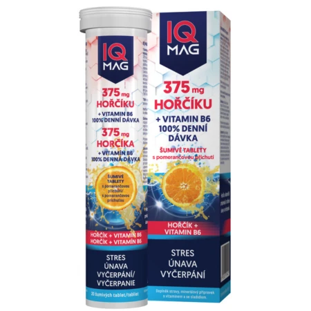 IQ MAG Horčík 375 mg + vitamín B6 šumivé tablety s pomarančovou príchuťou 20 ks