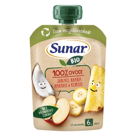 SUNAR BIO Jablko banán ananás kokos kapsička od ukonč. 6. mesiaca 100 g