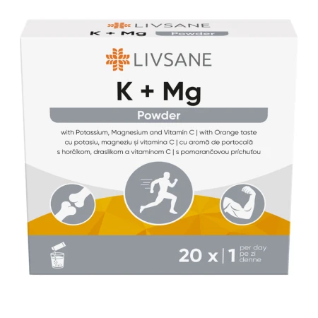 LIVSANE K + Mg draslík a horčík vrecúška s pomarančovou príchuťou 1 x 20 ks
