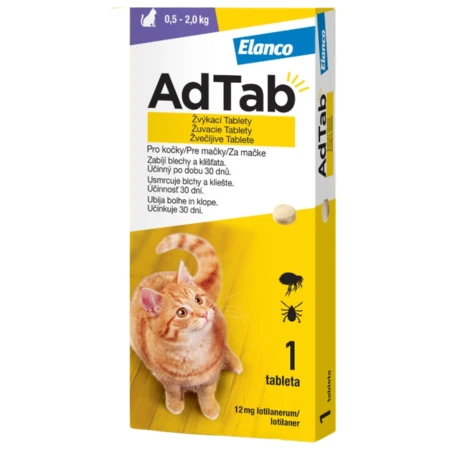 AdTAB žuvacie tablety pre mačky 12 mg hmotnosť mačky 0,5–2,0 kg 1 x 1 ks
