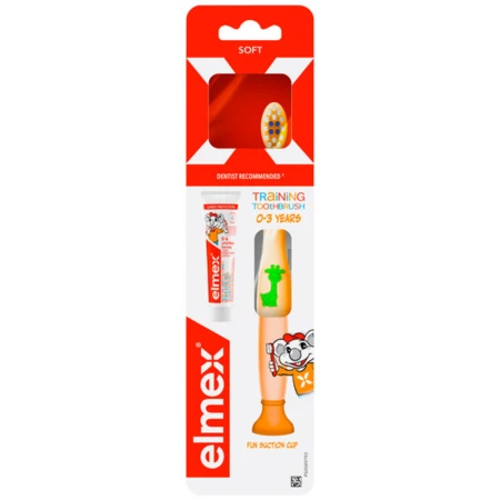 ELMEX Detská zubná kefka výučbová + 9,4 ml pasta set