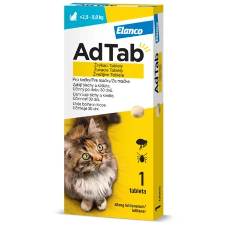 AdTAB žuvacie tablety pre mačky 48 mg hmotnosť mačky 2,0-8,0 kg 1 x 1 ks