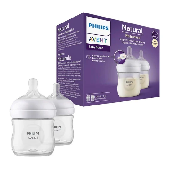 PHILIPS AVENT Fľaša natural response priehľadná cumlík pre podporu rytmu pitia 0m+ 125 ml 1 x 2 ks